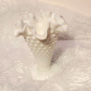 Vintage Fenton Fluted Hobnail Milk Glass Trumpet Vase